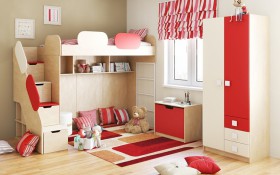 Детская комната Бэрри (Бежевый/Красный/корпус Клен) в Курске - kursk.katalogmebeli.com | фото