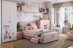 Комплект детской мебели Алина К2 Дуб мария/белый/нежно-розовый велюр в Курске - kursk.katalogmebeli.com | фото