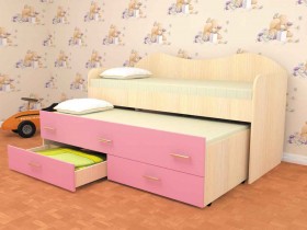 Кровать детская Нимфа двухместная 2.0 Дуб молочный/Розовый в Курске - kursk.katalogmebeli.com | фото