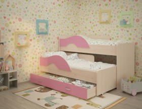 Кровать детская Радуга 1600 Млечный дуб/Розовый в Курске - kursk.katalogmebeli.com | фото
