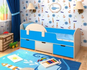 Кровать Малыш-мини с бортиком Дуб молочный/Голубой в Курске - kursk.katalogmebeli.com | фото