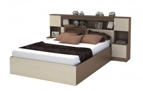 Кровать с прикроватным блоком КР 552 Спальня Basya (шимо темный/шимо светлый) в Курске - kursk.katalogmebeli.com | фото