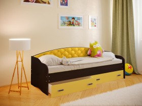 Кровать Софа-7 с мягкой спинкой (800х1900) Венге/Желтый в Курске - kursk.katalogmebeli.com | фото