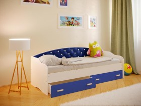 Кровать Софа-8 с мягкой спинкой со стразами (900х2000) Белый/Синий в Курске - kursk.katalogmebeli.com | фото
