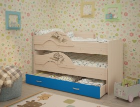 Кровать выкатная Радуга-Сафари детская 1600 Млечный дуб/Голубой в Курске - kursk.katalogmebeli.com | фото