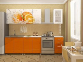 Кухонный гарнитур 1,8м Апельсин (Белый/Оранжевый металлик/Фотопечать апельсин) в Курске - kursk.katalogmebeli.com | фото