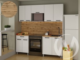 Кухня Кьяра 2.0 м с окапом (белый/карбон фарфор/26мм/дуб вотан) в Курске - kursk.katalogmebeli.com | фото