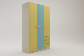Шкаф 3-х створчатый с ящиками Смайли (Желтый/Голубой/Зеленый/корпус Клен) в Курске - kursk.katalogmebeli.com | фото