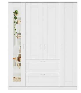 Шкаф четырехдверный Сириус с 1 зеркалом и 2 ящиками белый в Курске - kursk.katalogmebeli.com | фото